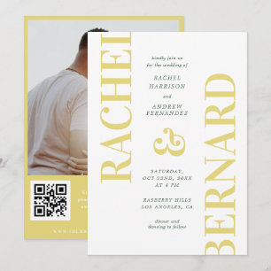 Convite Casamento Código QR com Tipografia Amarela e Verde