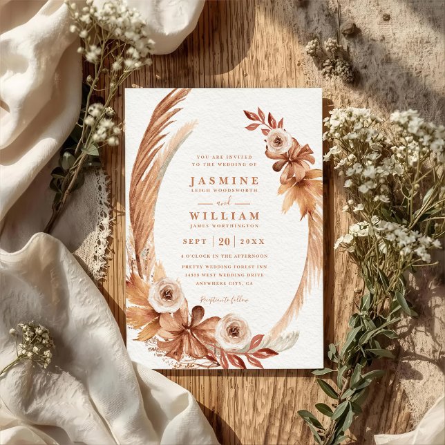 Convite Casamento Código QR Coroa Aguarela Boho Elegante (Criador carregado)