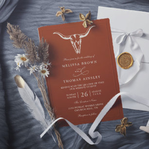Convite Casamento Código QR Crânio de Vaca Boêmio Simples