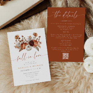 Convite Casamento Código QR da Abóbora Floral Apaixonar