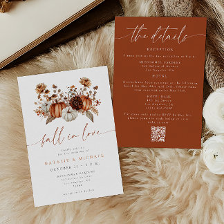 Convite Casamento Código QR da Abóbora Floral Apaixonar