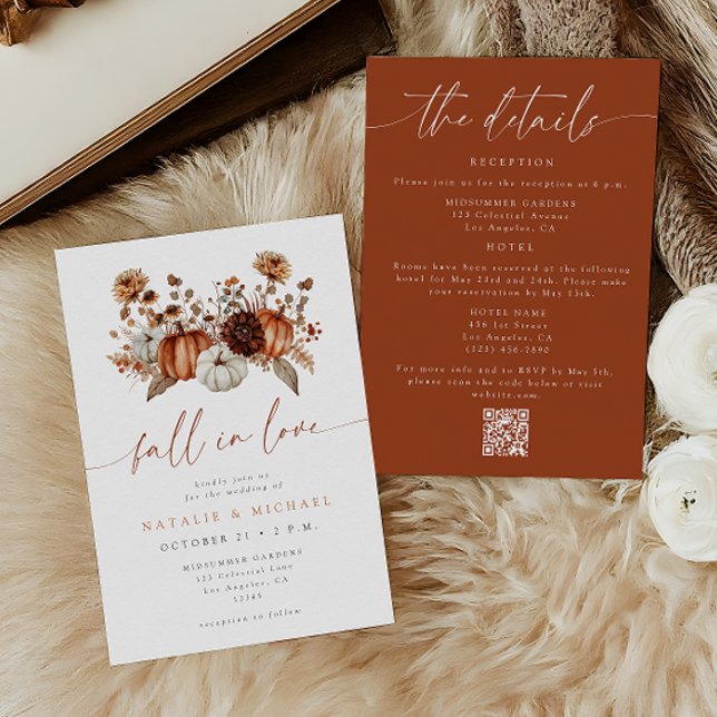 Convite Casamento Código QR da Abóbora Floral Apaixonar (Criador carregado)