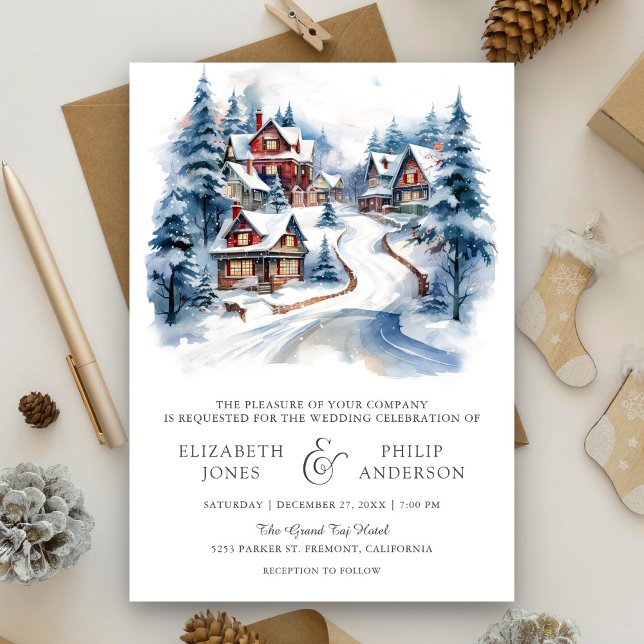 Convite Casamento Código QR da Aldeia de Natal Festiva de  (Criador carregado)