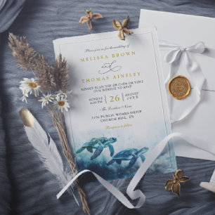 Convite Casamento Código QR da Tartaruga Marinha Azul Luar
