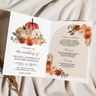 Convite Casamento Código QR de Abóbora Floral de Terracota