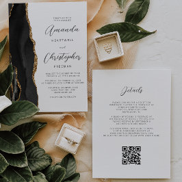 Convite Casamento Código QR de Ágata Ouro Preto