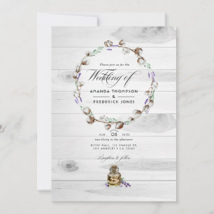 Convite Casamento Código QR de Algodão Lavanda Rústico no 