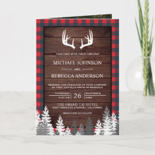 Convite Casamento Código QR de Chifre de Plaid Buffalo Ver