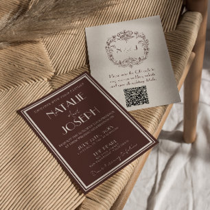 Convite Casamento Código QR de Chocolate Marrom Classe Din