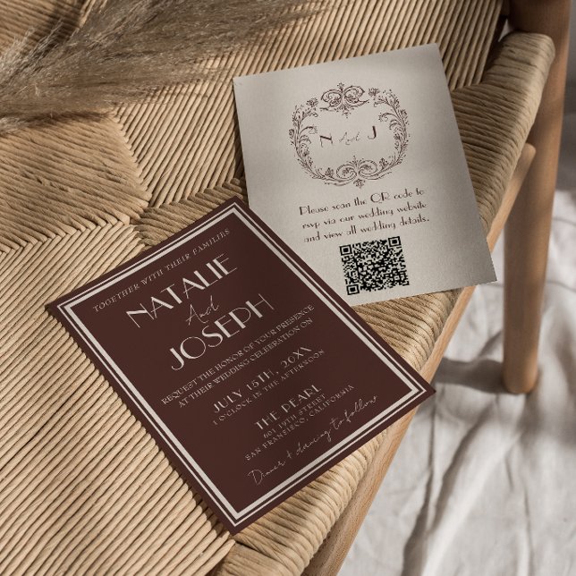 Convite Casamento Código QR de Chocolate Marrom Classe Din (Criador carregado)