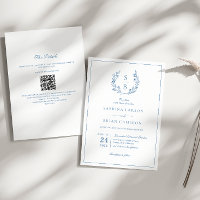 Casamento Código QR de Coroa de Monograma Azul Rea