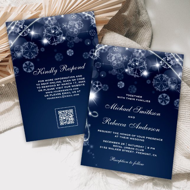 Convite Casamento Código QR de Flocos de Neve do País das  (Criador carregado)