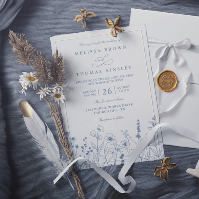 Convite Casamento Código QR de Flores Silvestres Periwinkl (Criador carregado)