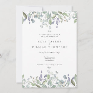 Convite Casamento Código QR de Folhagem Lilás Sage Floral