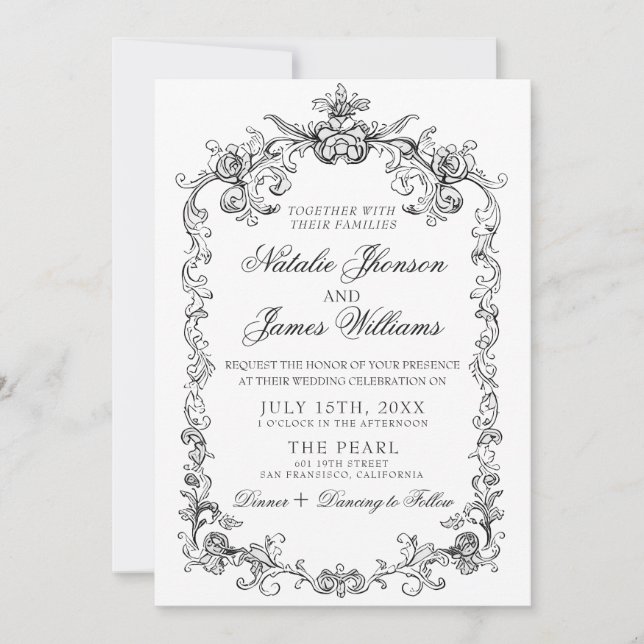 Convite Casamento Código QR de Foto Antiga em Preto e Bran (Frente)