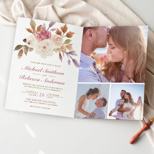 Convite Casamento Código QR de Foto Floral Marfim Rosa Des