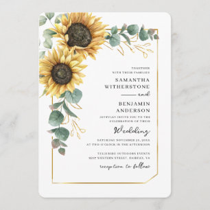 Convite Casamento Código QR de Girassol Eucalipto Floral
