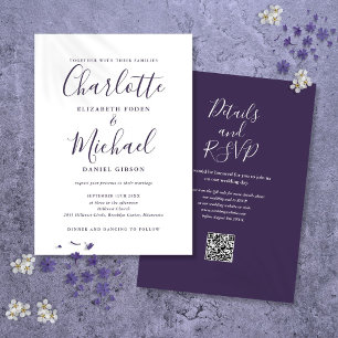 Convite Casamento Código QR de Letra Moderna Roxa