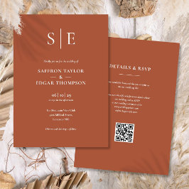 Convite Casamento Código QR de Terracota Monograma