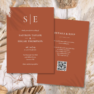 Convite Casamento Código QR de Terracota Monograma
