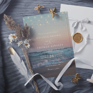 Convite Casamento Código QR Destino Elegante Pôr do Sol na