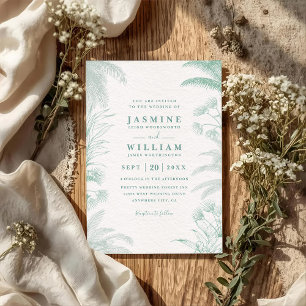 Convite Casamento Código QR Destino Folhas Florais de Palm