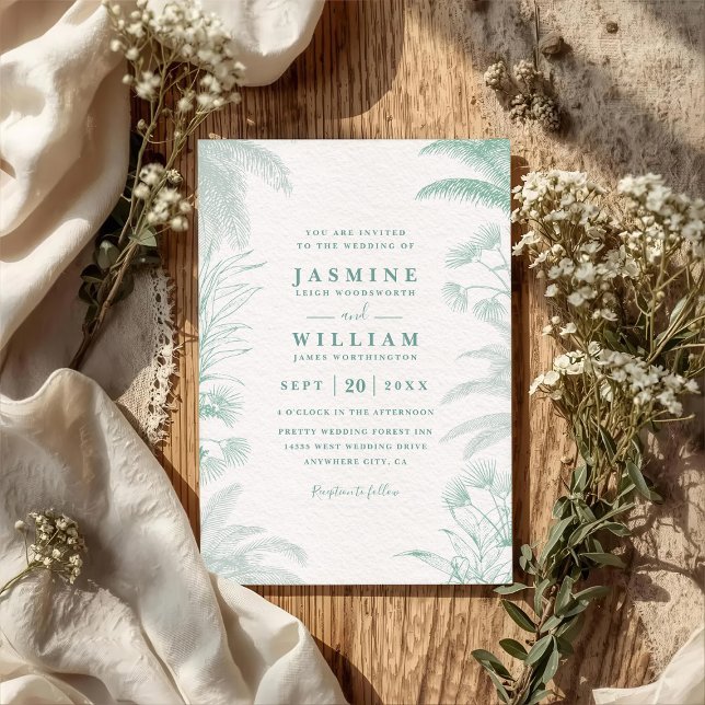 Convite Casamento Código QR Destino Folhas Florais de Palm (Criador carregado)