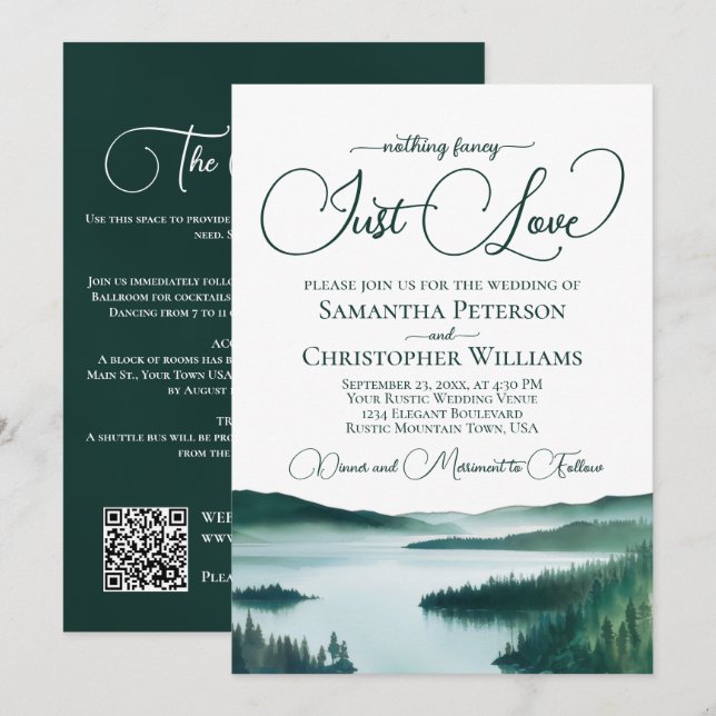 Convite Casamento Código QR do Lago Rústico Sem Frescuras (Frente/Verso)