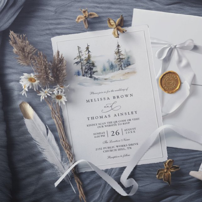 Convite Casamento Código QR Elegante Árvores da Floresta R (Criador carregado)