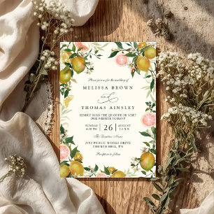 Convite Casamento Código QR Elegante Chic Limão Vintage Rú