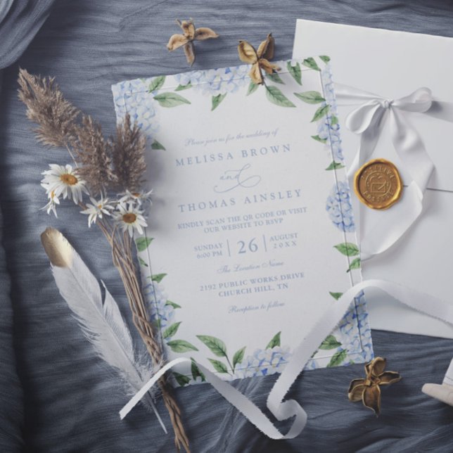 Convite Casamento Código QR Elegante com Borda de Hortênsi (Criador carregado)