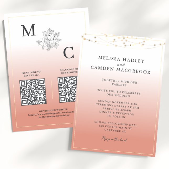 Convite Casamento Código QR Elegante Coral Deserto (Criador carregado)