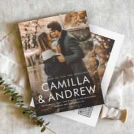 Convite Casamento Código QR Elegante Foto Moderna