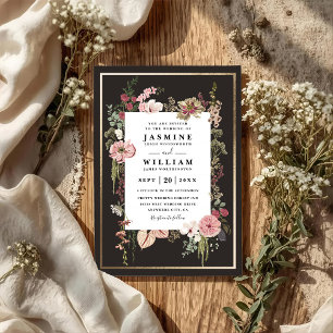 Convite Casamento Código QR Elegante Jardim Boho Flores Si