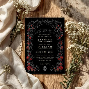 Convite Casamento Código QR Elegante Romance Portão Gótico