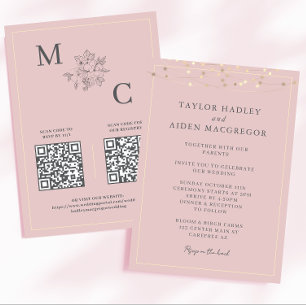 Convite Casamento Código QR Elegante Rosa Corado