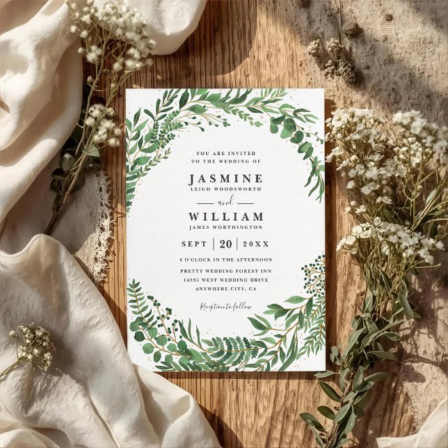 Convite Casamento Código QR Elegante Rústico Folhas de Ver (Criador carregado)