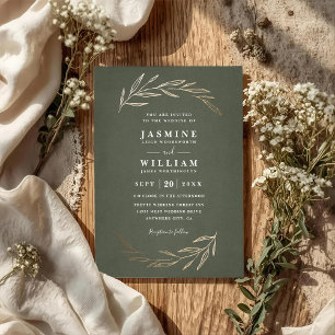 Convite Casamento Código QR Elegante Rústico Folhas de Ver