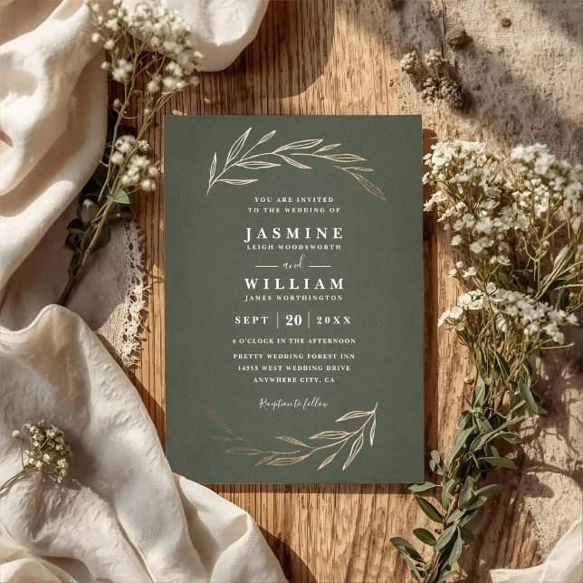 Convite Casamento Código QR Elegante Rústico Folhas de Ver (Criador carregado)
