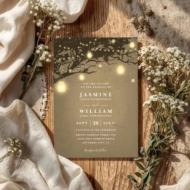 Convite Casamento Código QR Elegante Rústico Luzes em carv (Criador carregado)