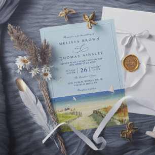 Convite Casamento Código QR Elegante Tropical Praia Areia