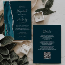 Casamento Código QR em Ágata Azul Teal Moderno Pra