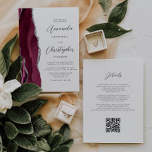 Casamento Código QR em Ágata Vermelha de Bordô Pra