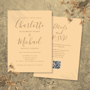 Convite Casamento Código QR em Champagne Elegant Script
