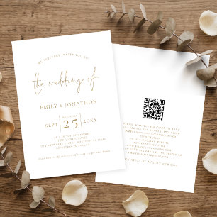 Convite Casamento Código QR em Grafia Elegante a Ouro