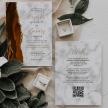 Casamento Código QR em Mármore Ágata Dourado Laran