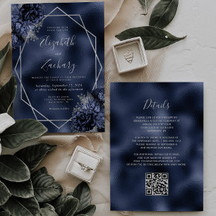 Convite Casamento Código QR em Moldura de Prata com Floral