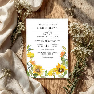Convite Casamento Código QR Ensolarado Girassol Amarelo El