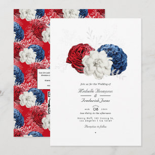 Convite Casamento Código QR EUA Americano Vermelho Branco