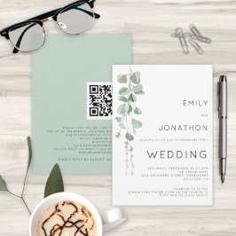 Convite Casamento Código QR Eucalipto Aquarela